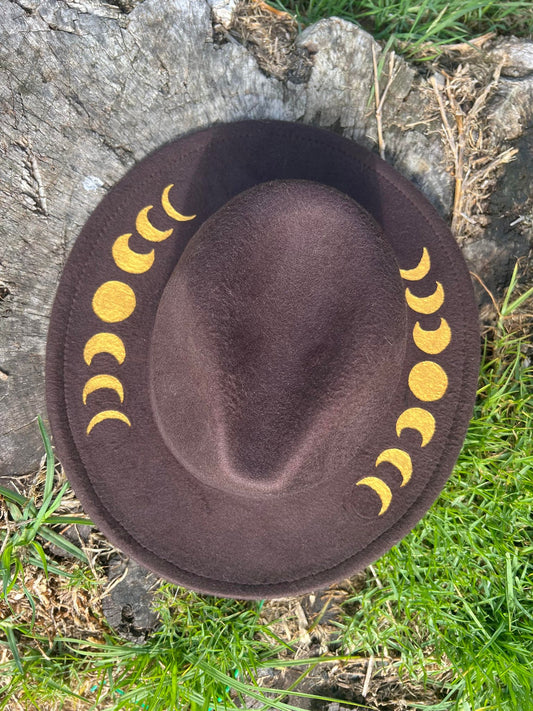 Brown Hat Hand Painted All The Moons