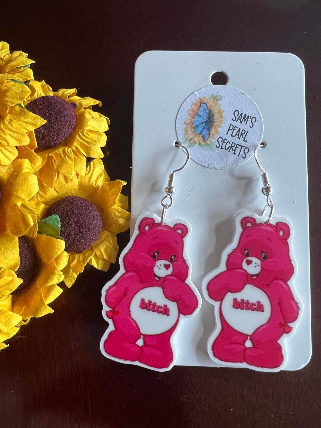 Swear Bear Pink Itch Earrings