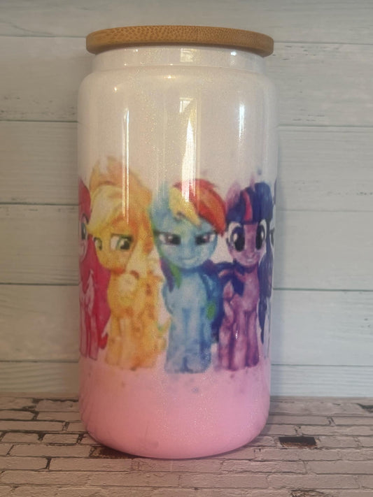 16 oz Colour Glitter Glass Tumbler with Bamboo Lid Ready To Send