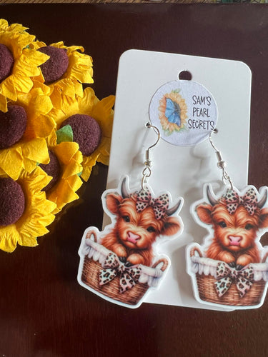 Highland Cow in Basket Earrings