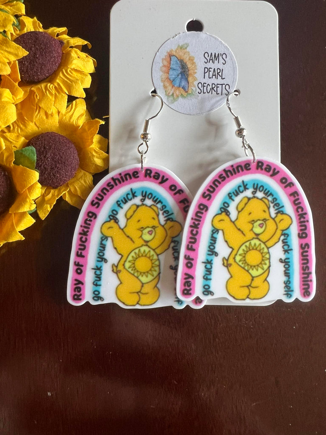 Swear Bear Ray Of Ucking Sunshine Earrings