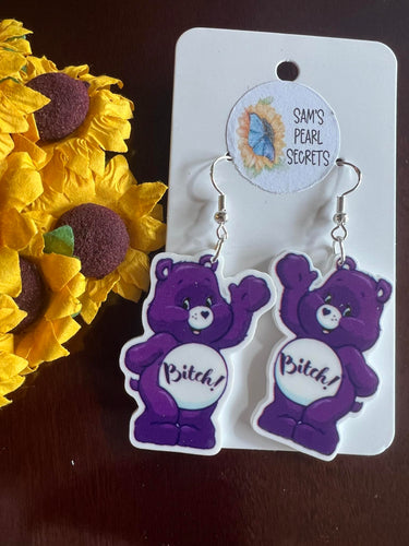 Swear Bear Purple Itch Earrings