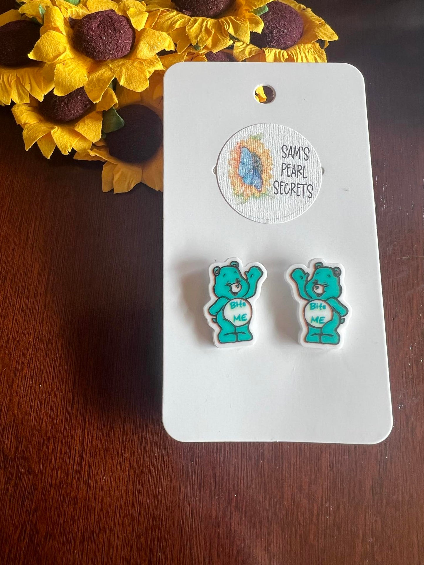 Swear Bear Bite Me Stud Earrings